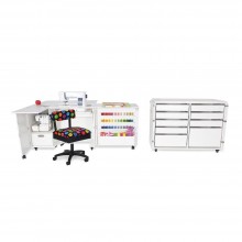 Kangaroo Sewing Furniture Wallaby 2 Studio Wallaby Air Lift and Dingo 2 Sewing Cabinet Set WHITE